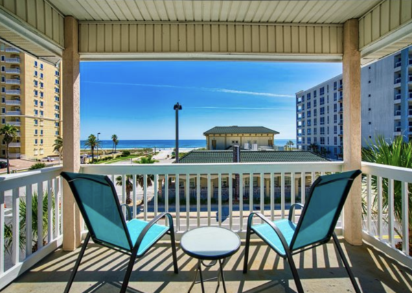 Chairs on ocean-view balcony